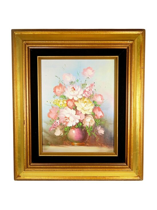 Robert Cox Other - Robert Cox Signed 14x15" Oil Painting Pink Rose & Snapdragons Still Life